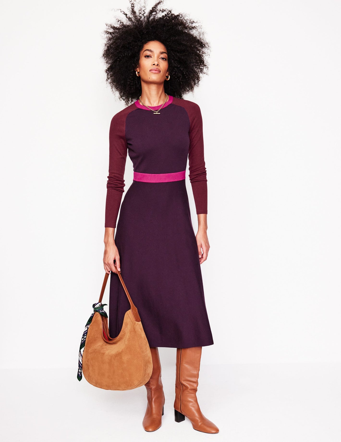 Sam Colourblock Knitted Dress -Aubergine, Maroon Colourblock