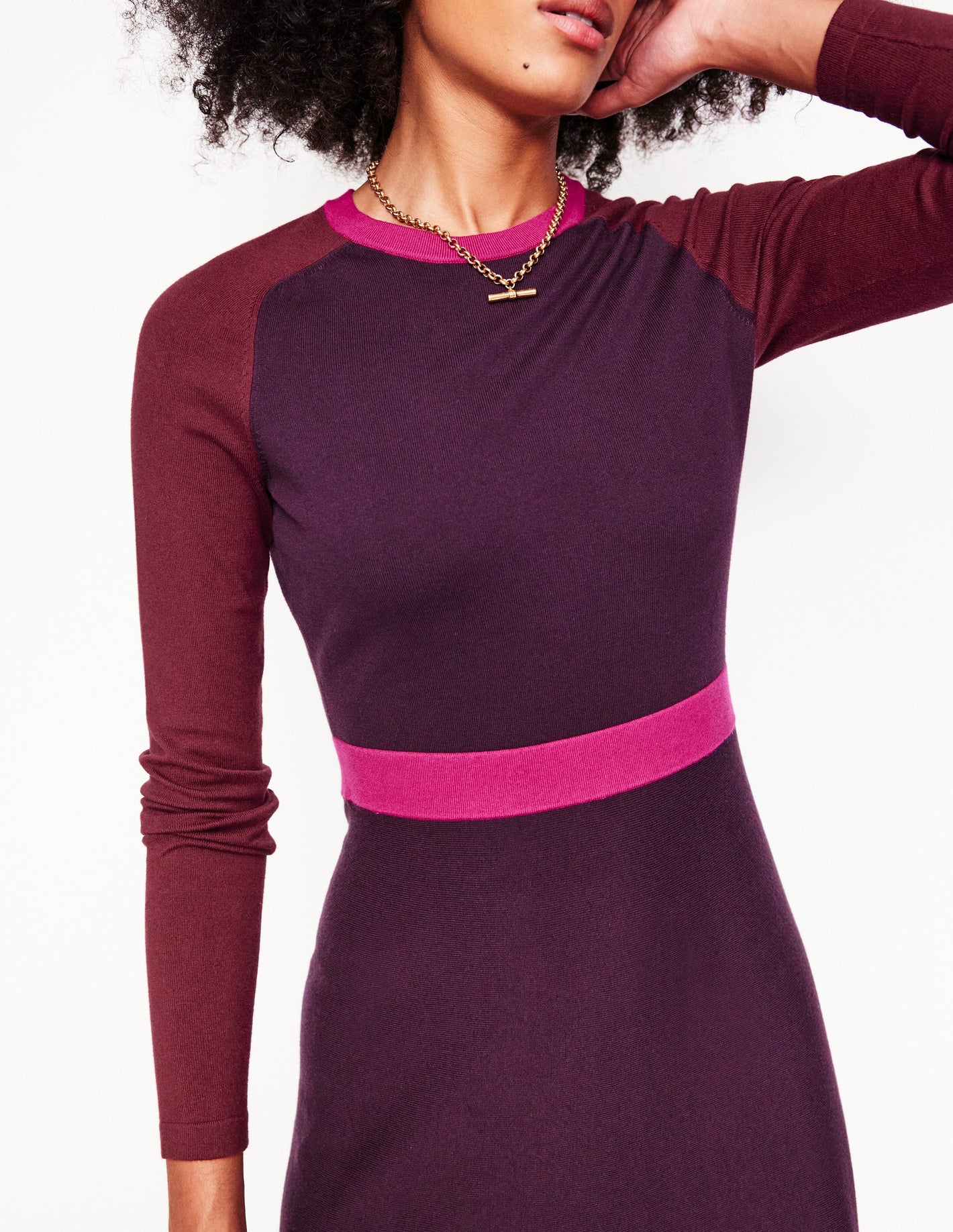 Sam Colourblock Knitted Dress -Aubergine, Maroon Colourblock