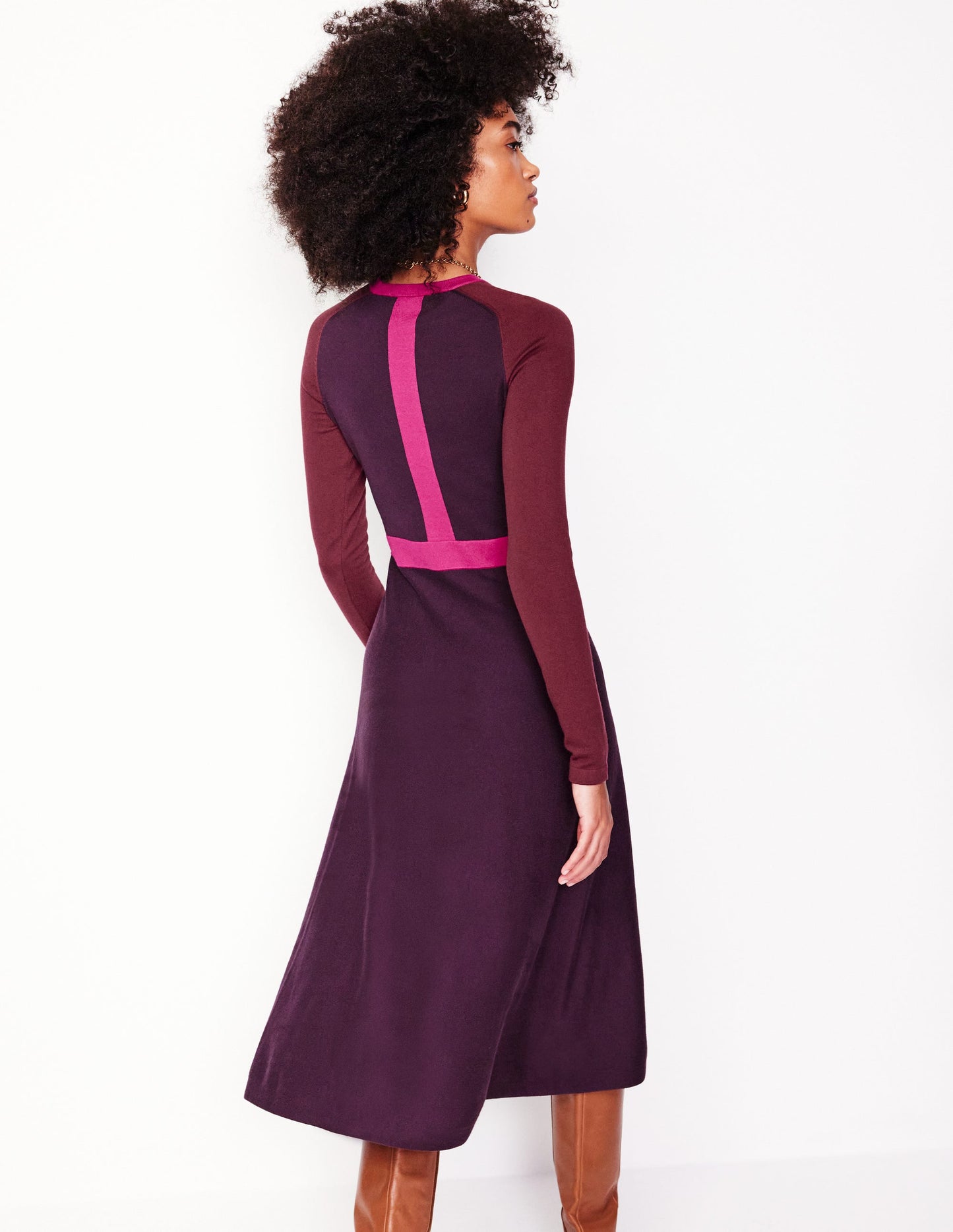 Sam Colourblock Knitted Dress -Aubergine, Maroon Colourblock