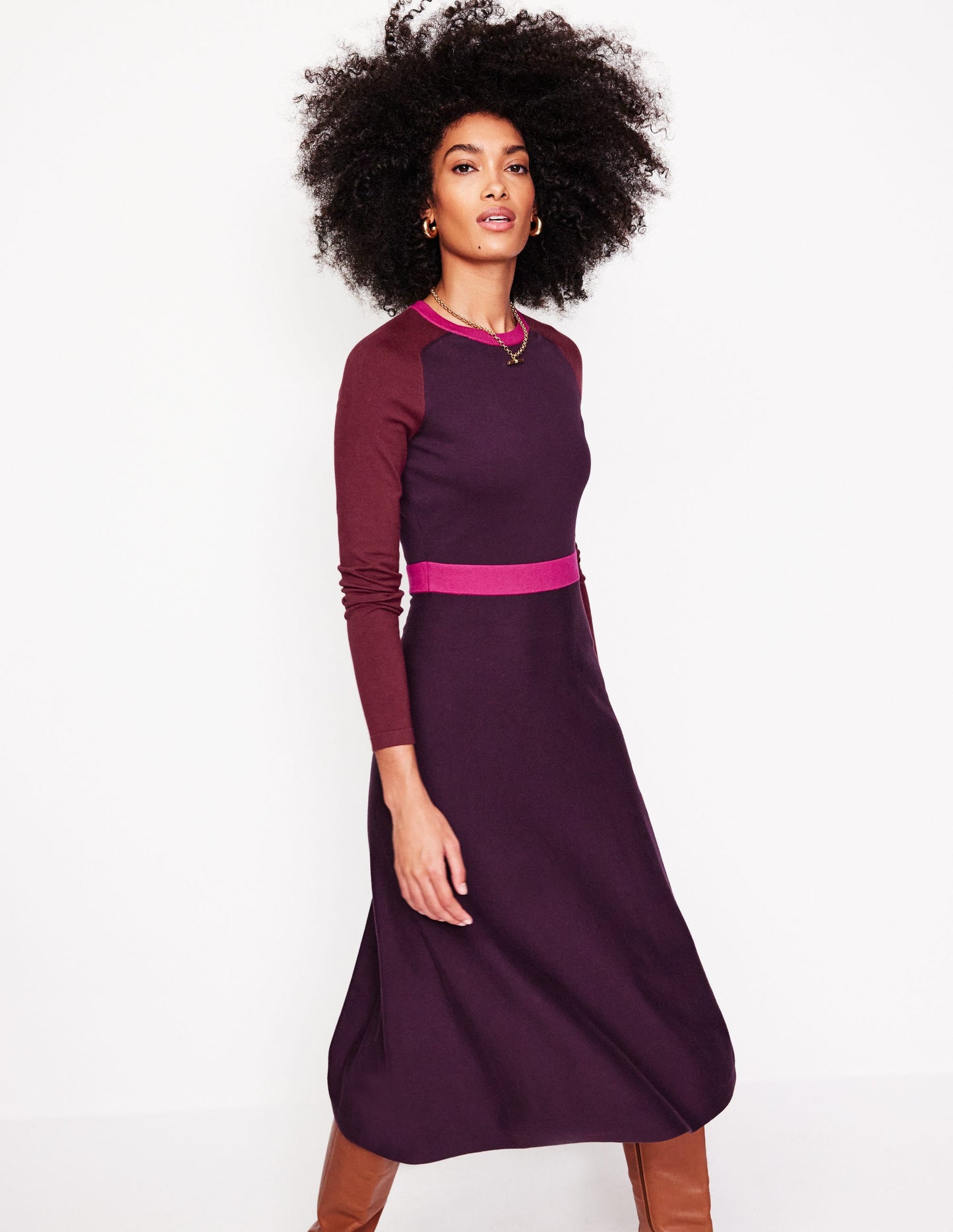 Sam Colourblock Knitted Dress -Aubergine, Maroon Colourblock