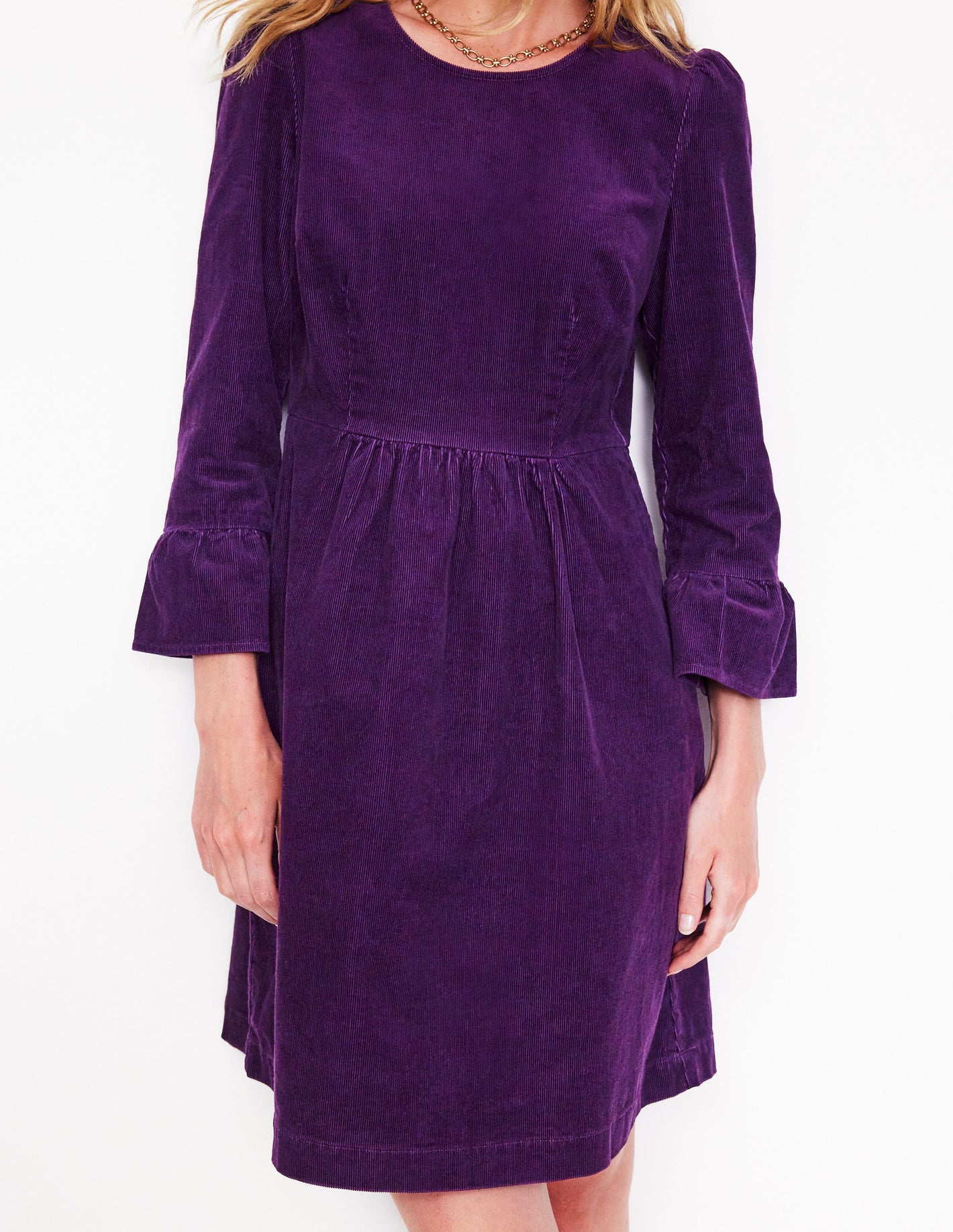 Ora Short Cord Dress -Damson