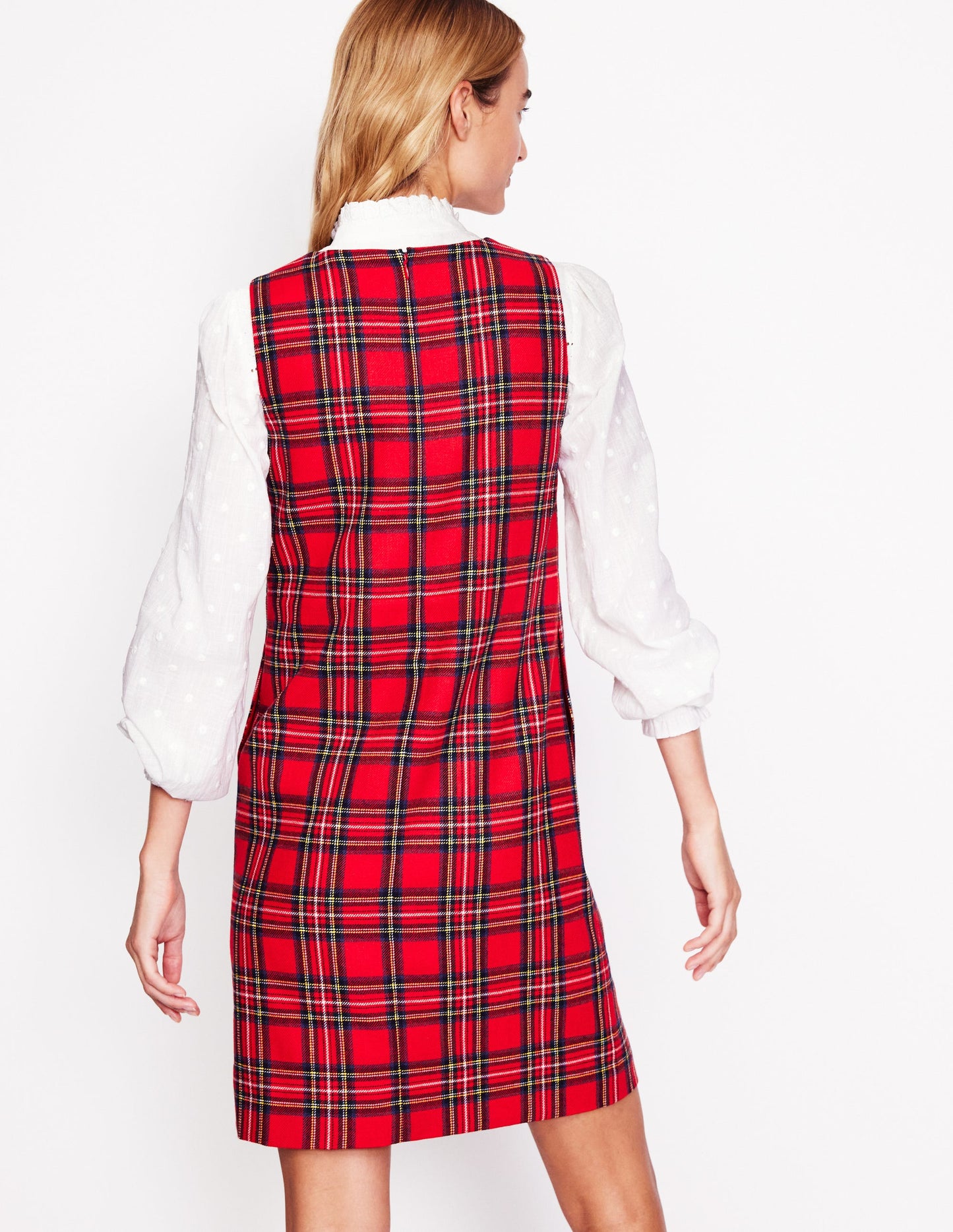 Pia Wool Shift Dress-Red and Blue Check