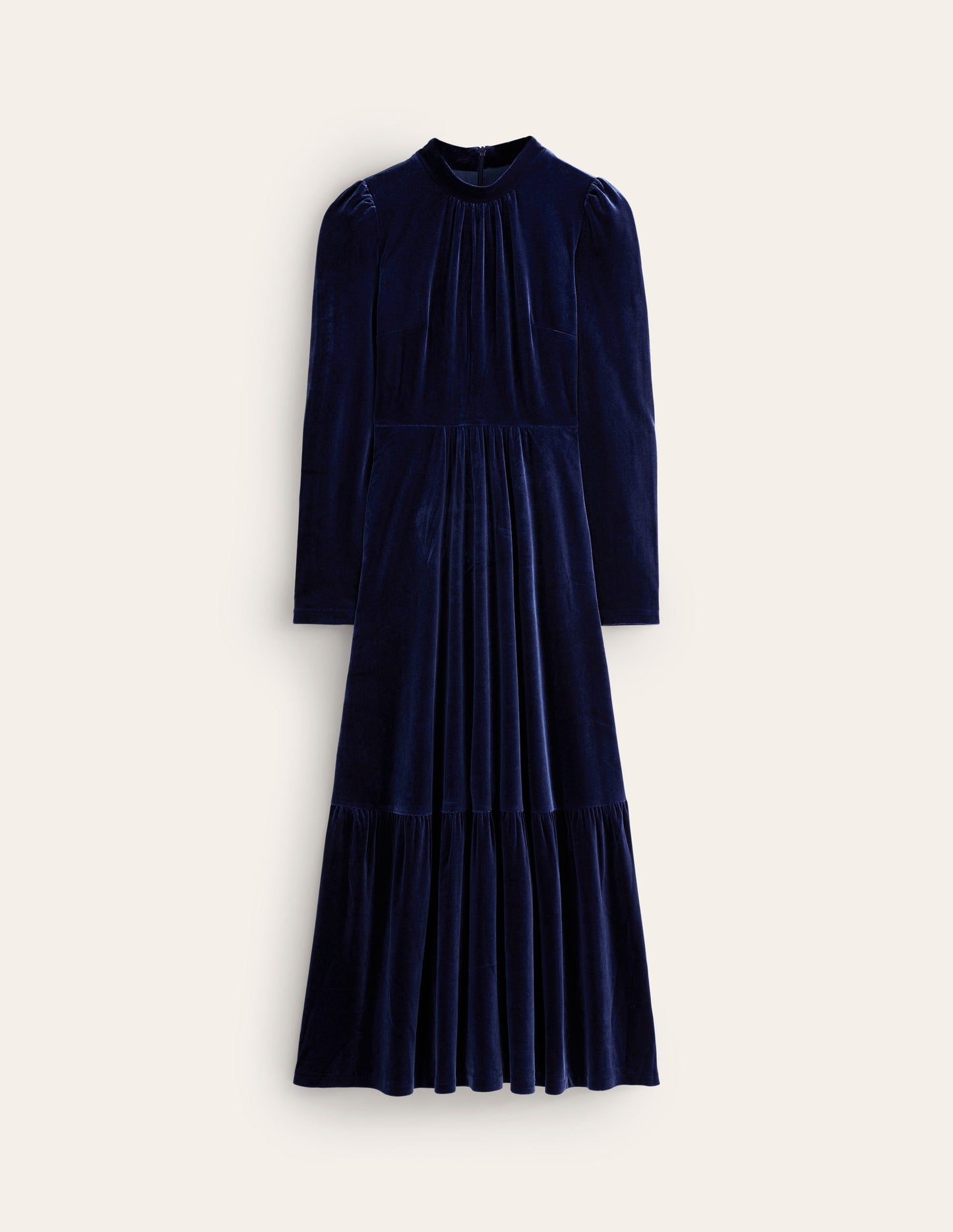 High Neck Tiered Velvet Dress-Night Blue