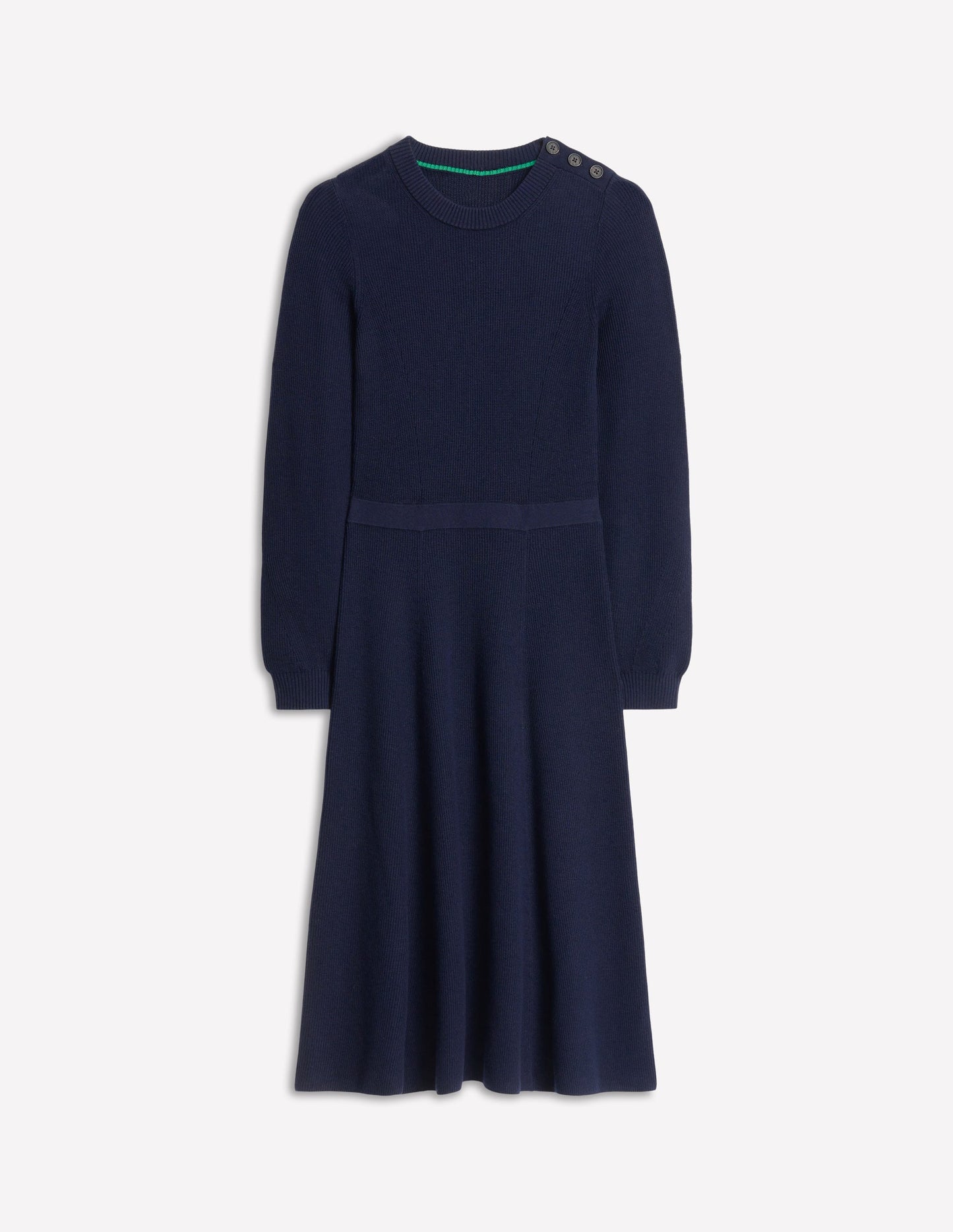 Button Shoulder Knitted Dress-Navy