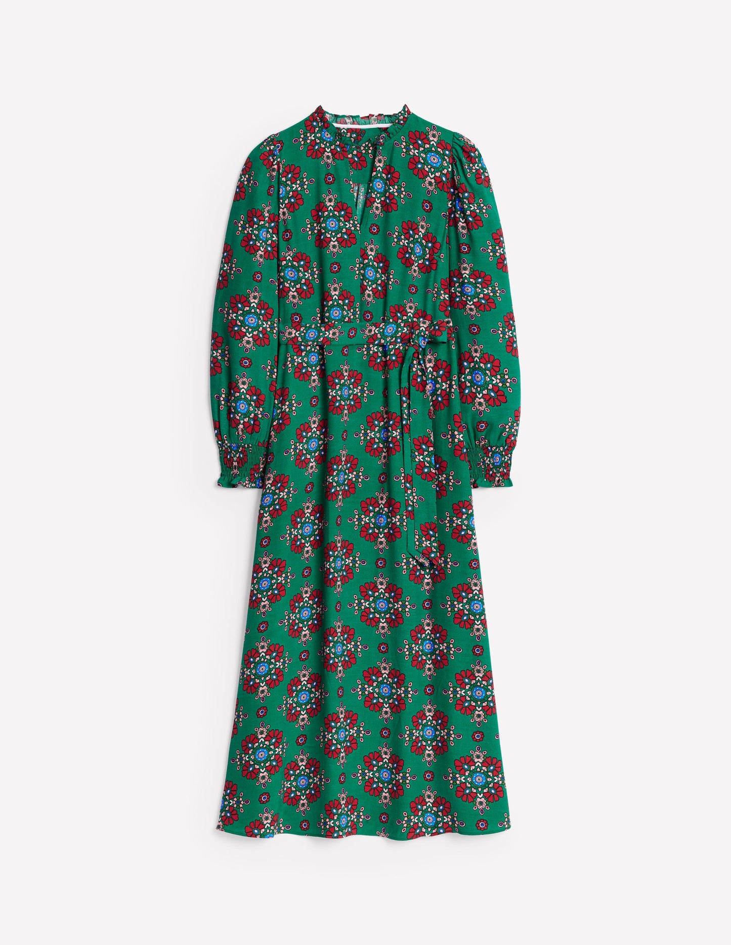 Easy Notch Midi Dress-Green, Adorned Stamp