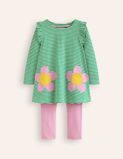 Frill Tunic Leggings Set-Highland Green/ Ivory Flower