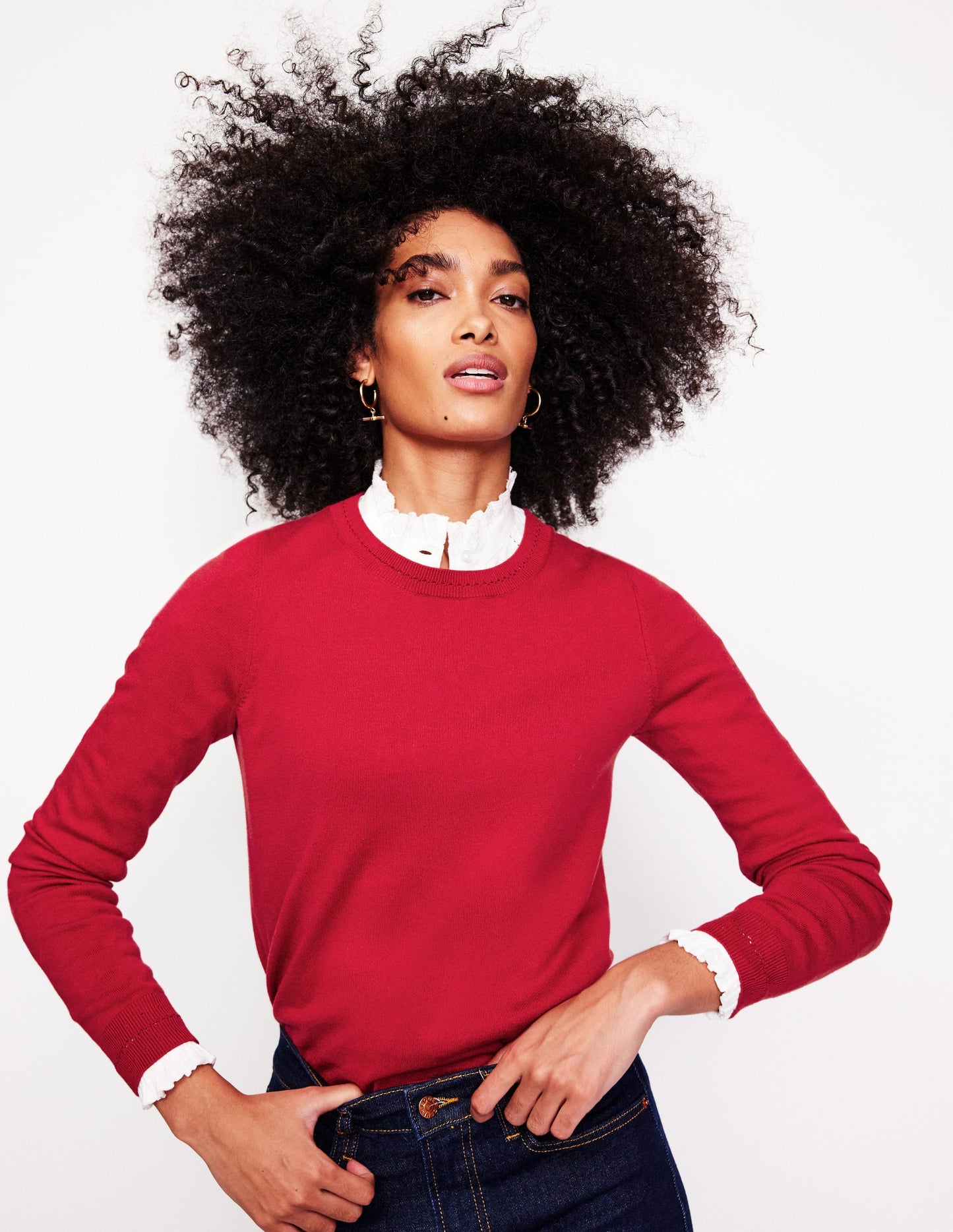 Catriona Cotton Crew Jumper-Red Liquorice