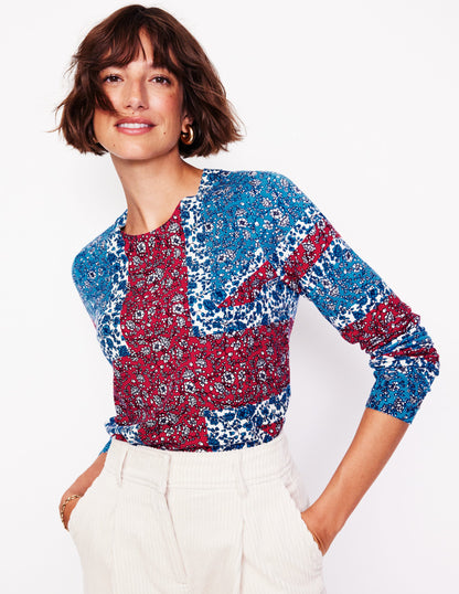 Catriona Cotton Crew Jumper-Cerulean Blue, Union Jack