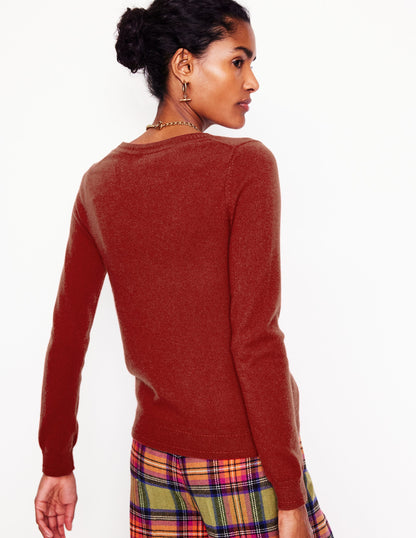 Eva Cashmere V-Neck Jumper-Copper Brown