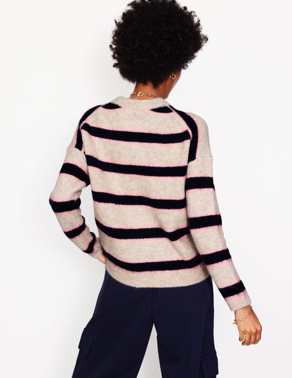 Rosemary Relaxed Fluffy Jumper-Oatmeal Melange, Navy