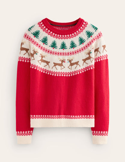 Edie Fair Isle Jumper-Red, Reindeers