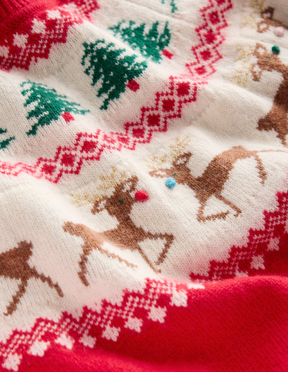 Edie Fair Isle Jumper-Red, Reindeers