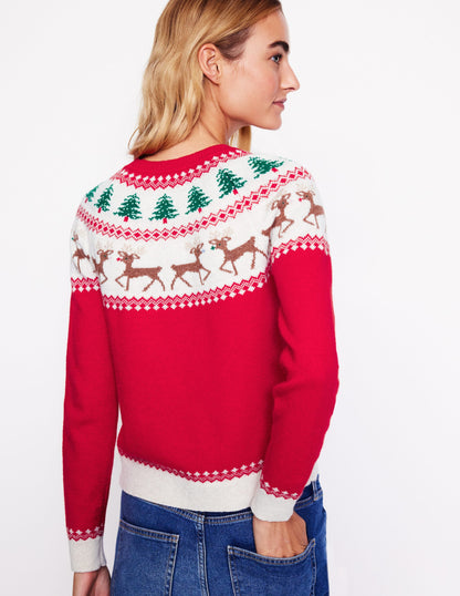 Edie Fair Isle Jumper-Red, Reindeers