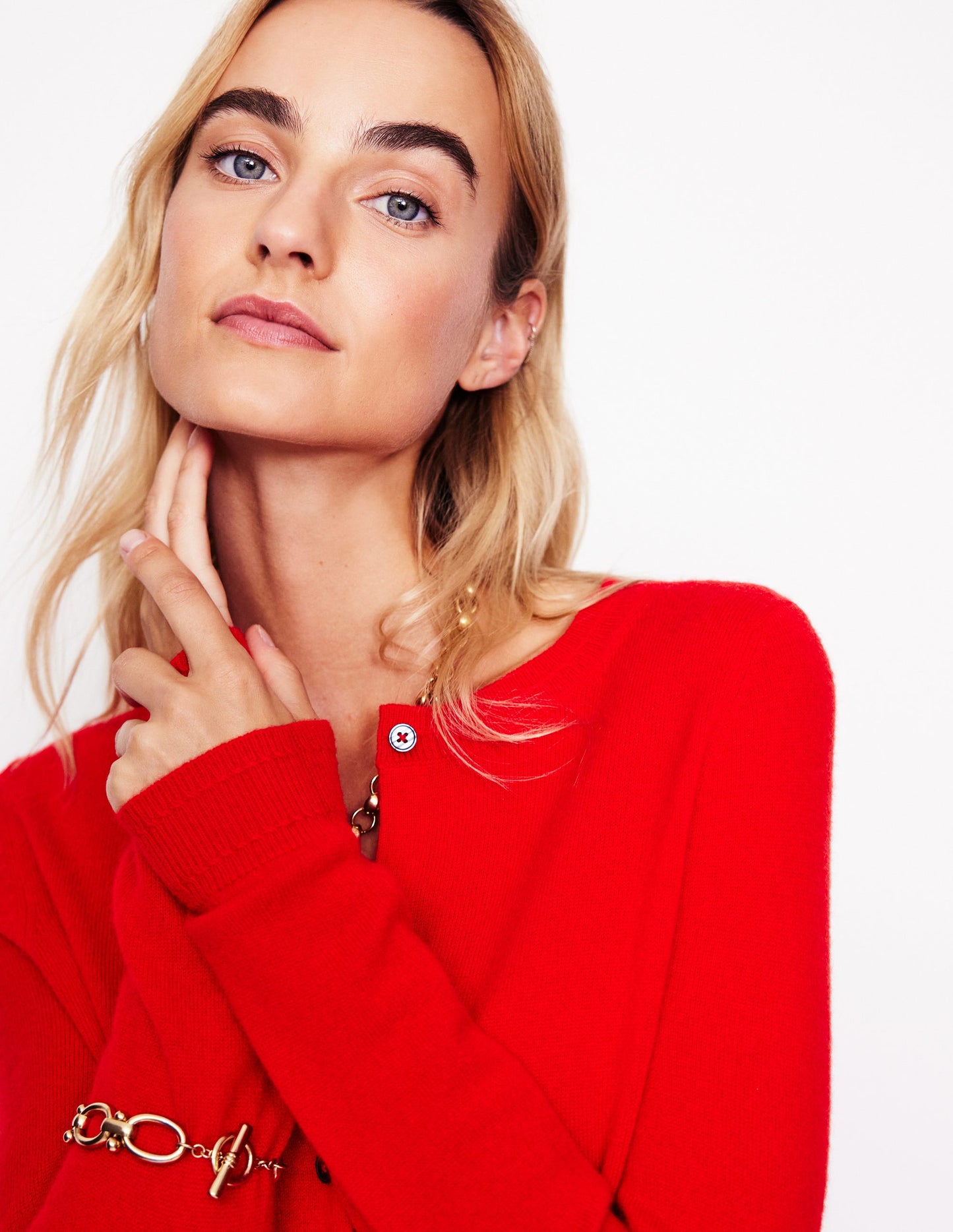 Eva Cashmere Crew Cardigan-Rouge Red