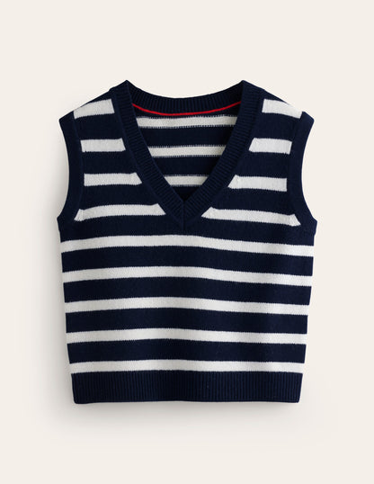 Olivia Merino Tank-Navy, Ivory