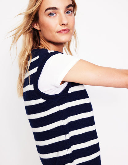 Olivia Merino Tank-Navy, Ivory