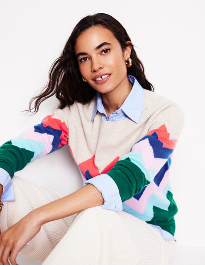 Lydia Cashmere Jumper-Multi, Zig Zag