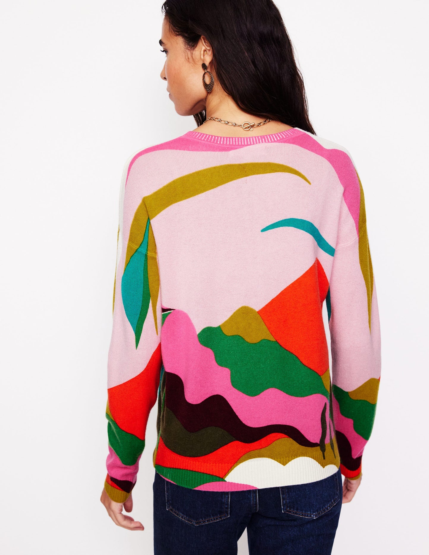 Lydia Cashmere Jumper-Multi, Mountain Scene