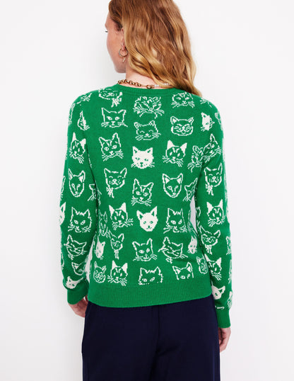 Heather Jacquard Jumper-Rich Emerald Green, Cats