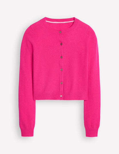 Eva Cashmere Cropped Cardigan-Bright Pink