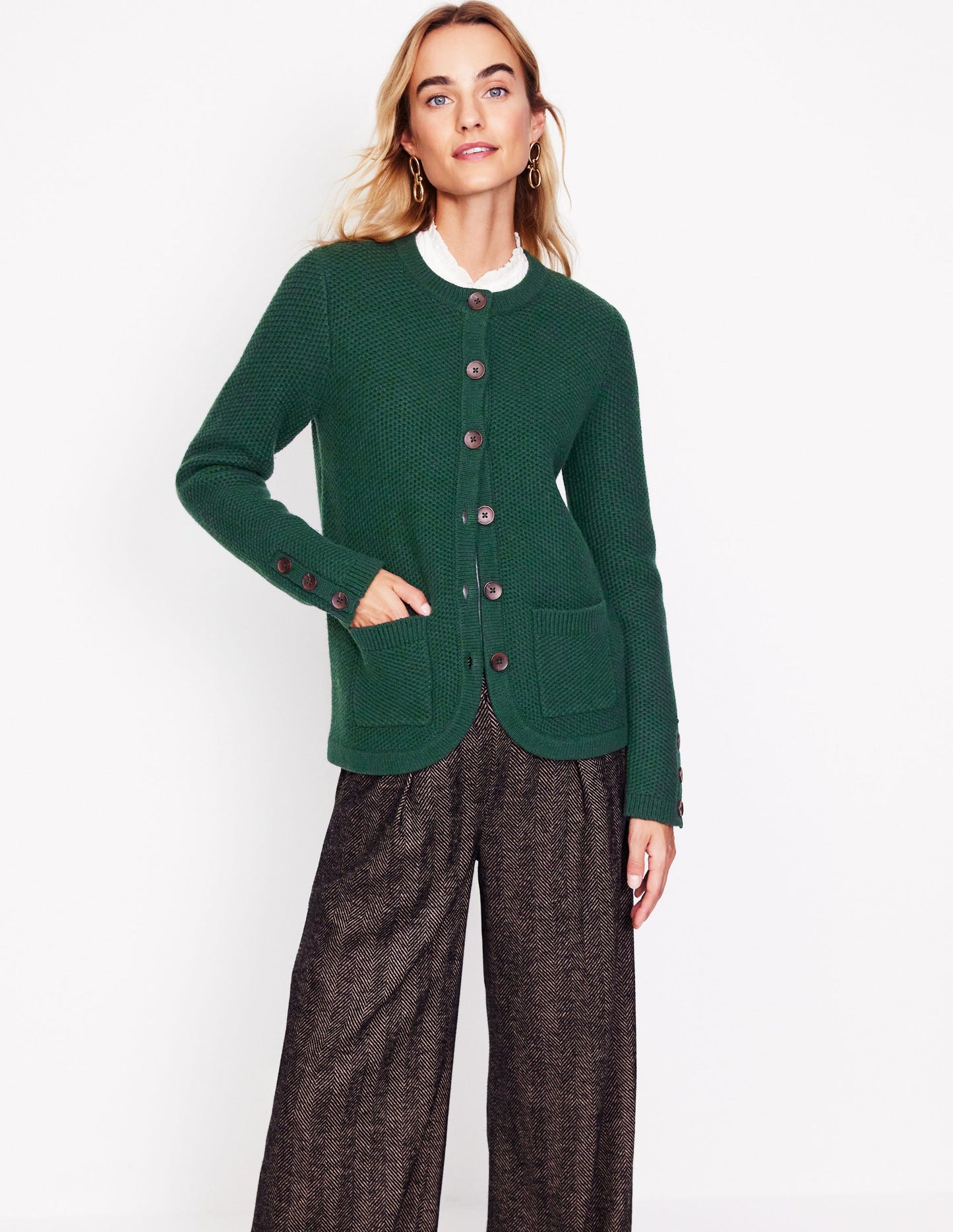 Textured Stitch Cardigan-Dark Cedar Green