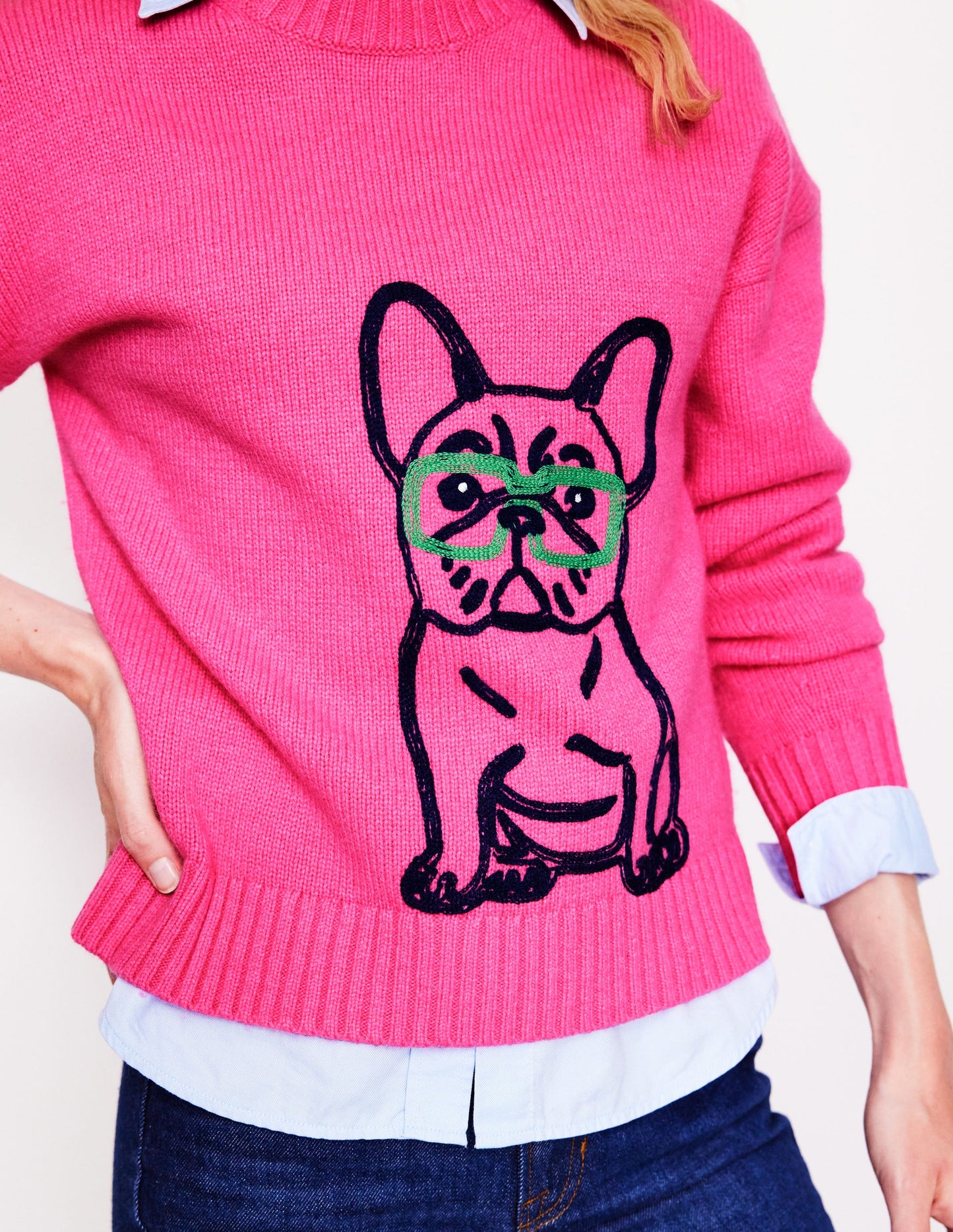 Natalie Embroidered Jumper-Party Pink, Bulldog