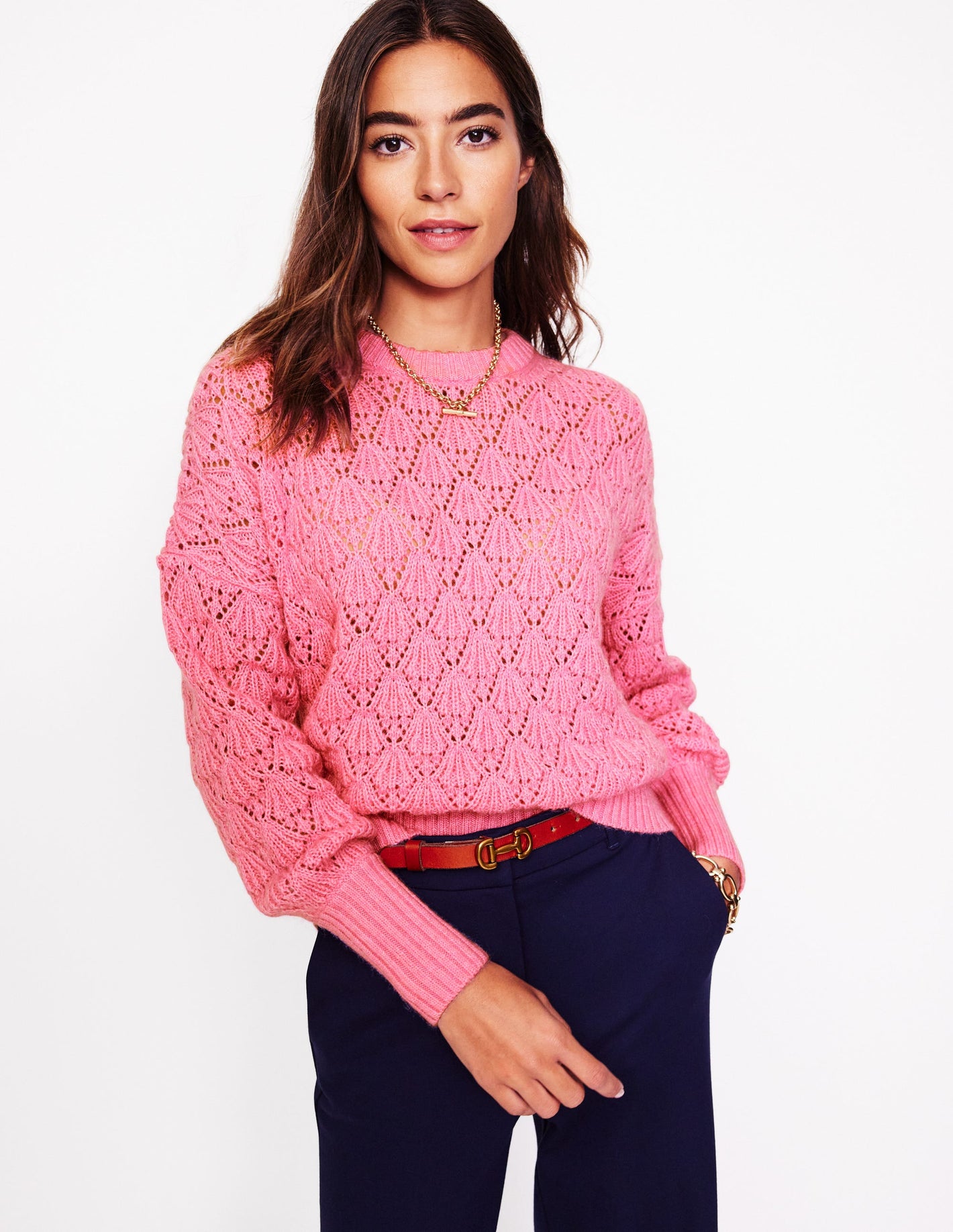 Chunky Pointelle Jumper-Old Rose Pink