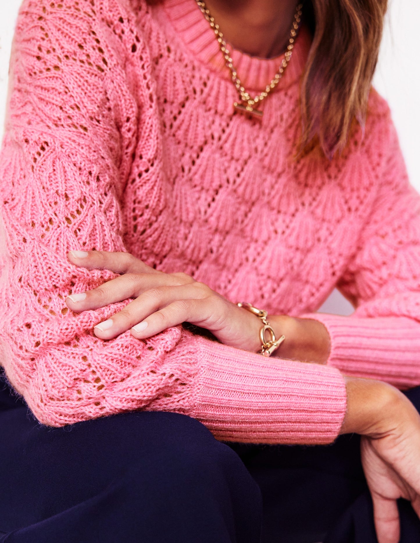 Chunky Pointelle Jumper-Old Rose Pink