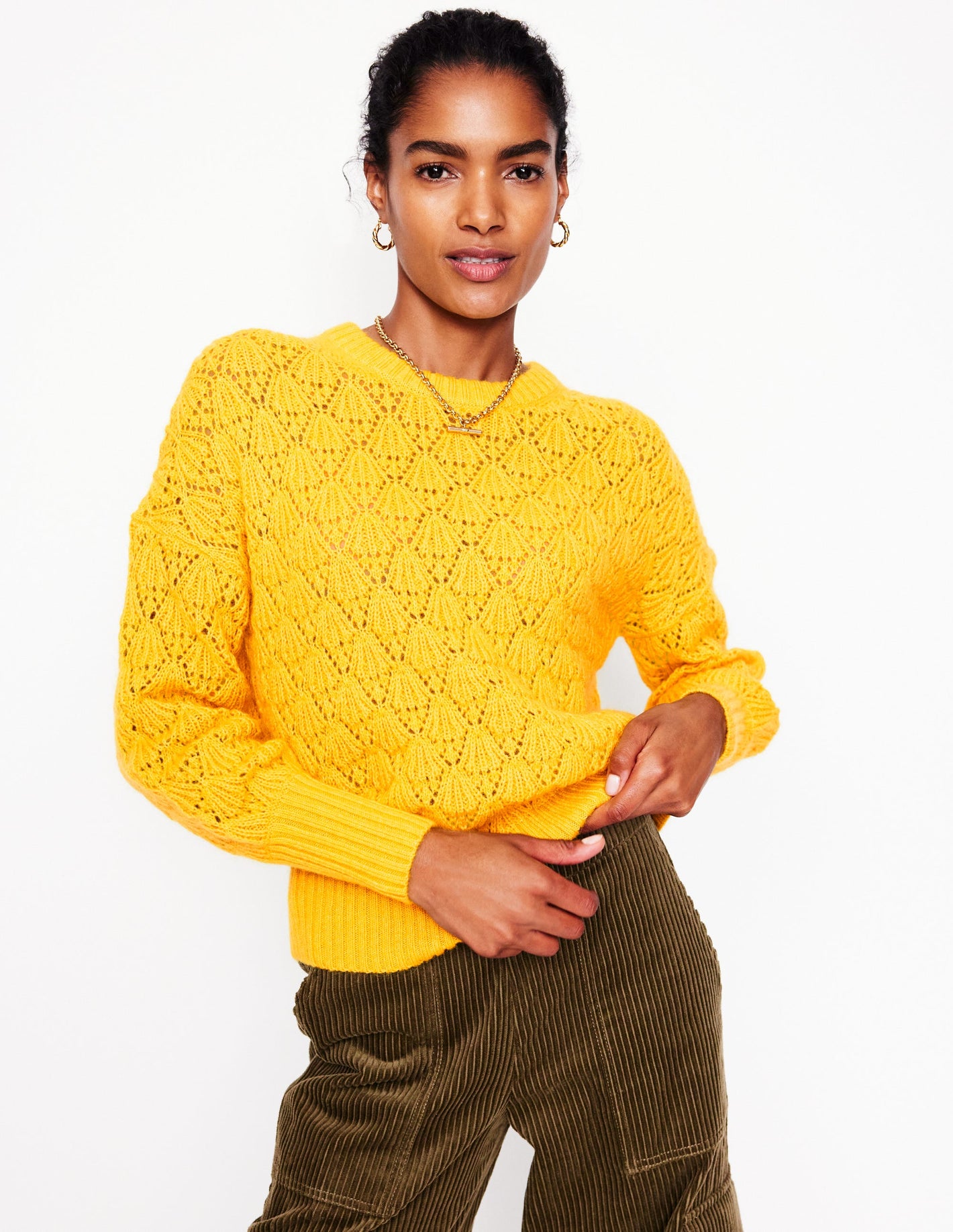 Chunky Pointelle Jumper-Pineapple Yellow