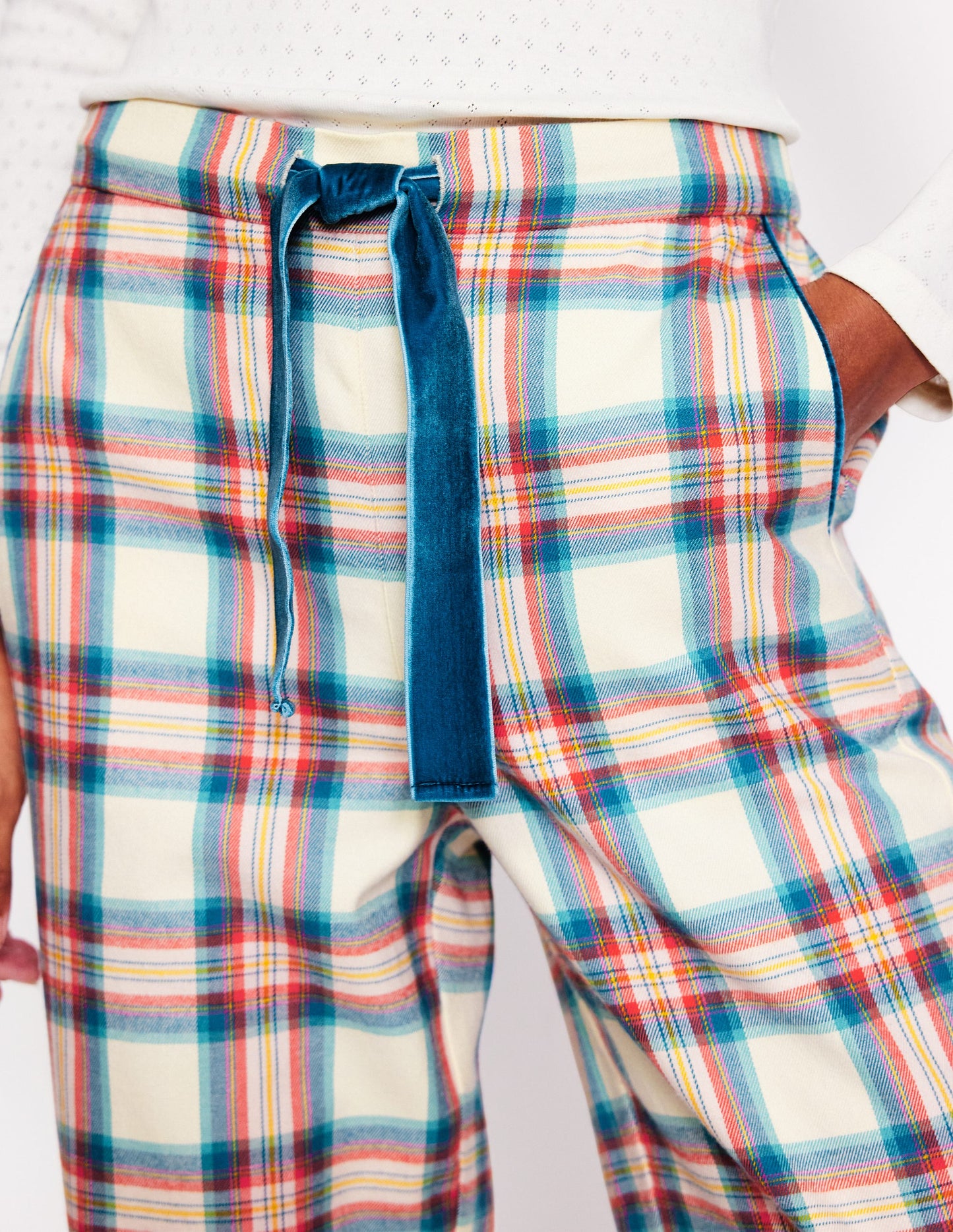 Brushed Cotton Pyjama Trousers-Eggnog & Orange Check