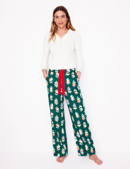 Brushed Cotton Pyjama Trousers-Malachite, Christmas Trees