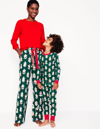 Brushed Cotton Pyjama Trousers-Malachite, Christmas Trees