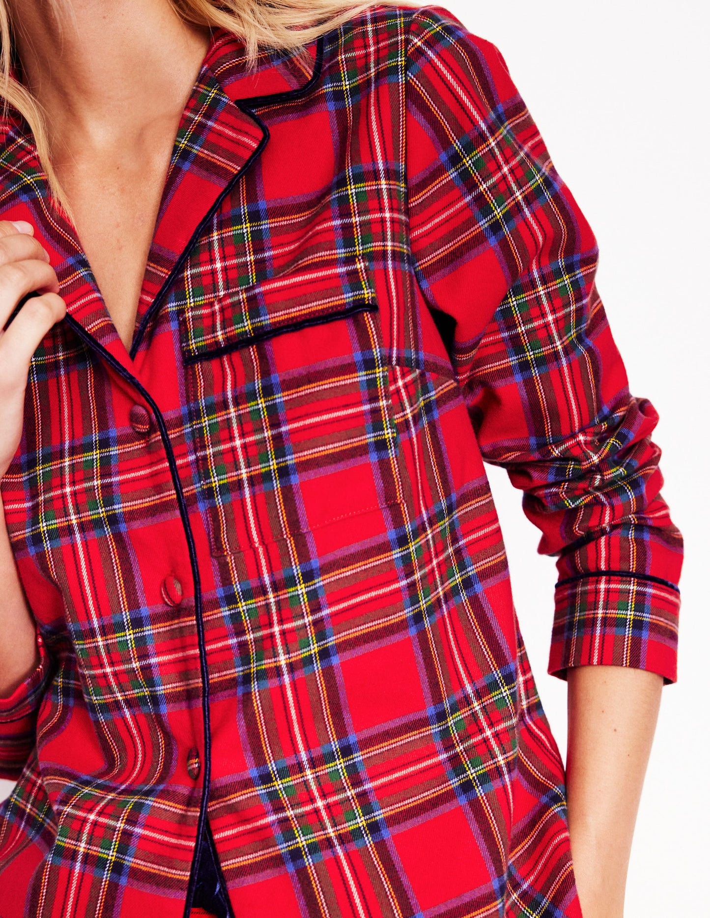 Brushed Cotton Pyjama Shirt-Red and Blue Check