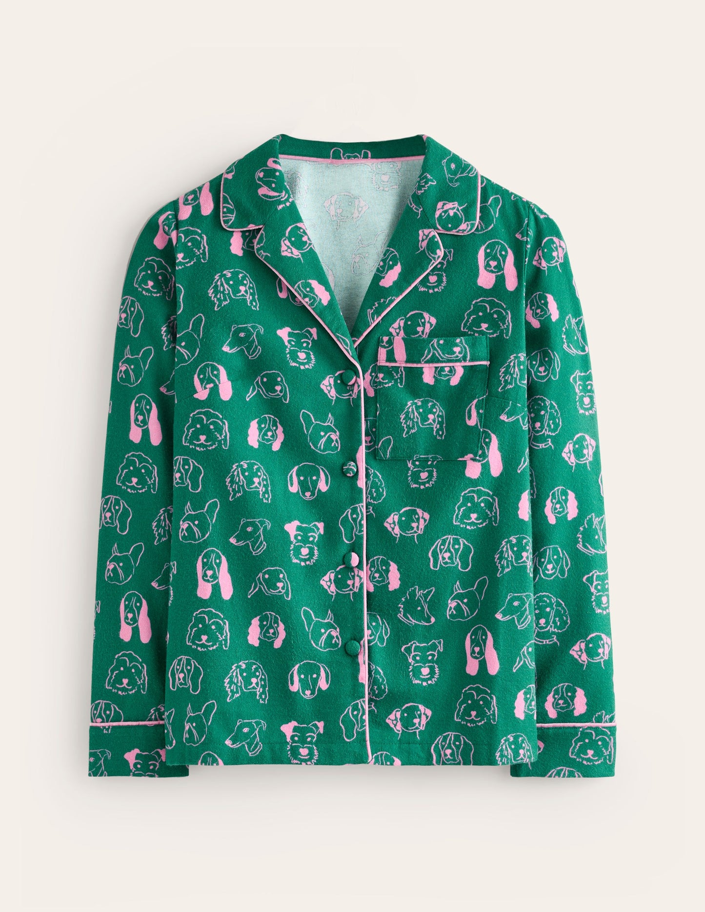 Brushed Cotton Pyjama Shirt-Malachite, Dogs