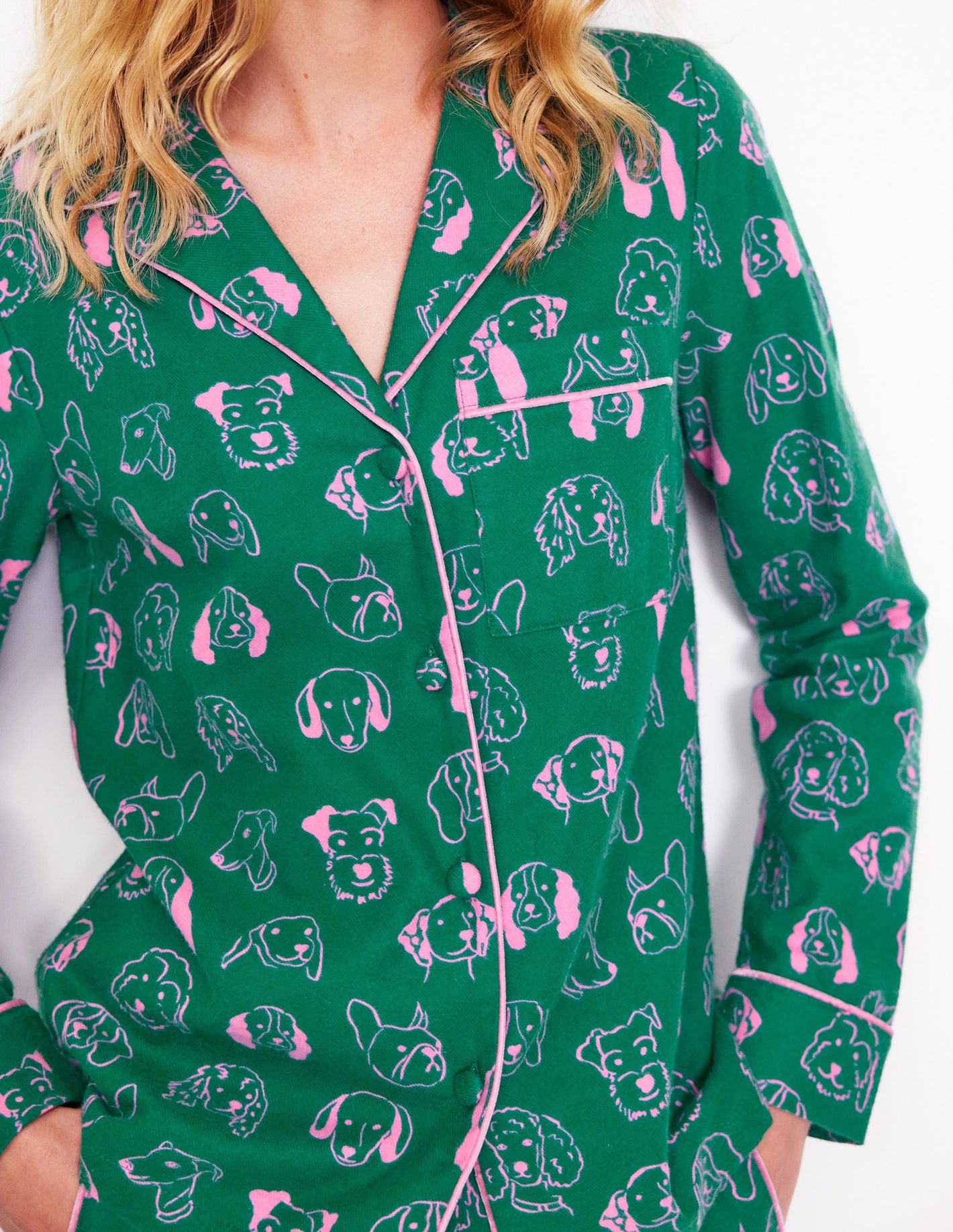 Brushed Cotton Pyjama Shirt-Malachite, Dogs