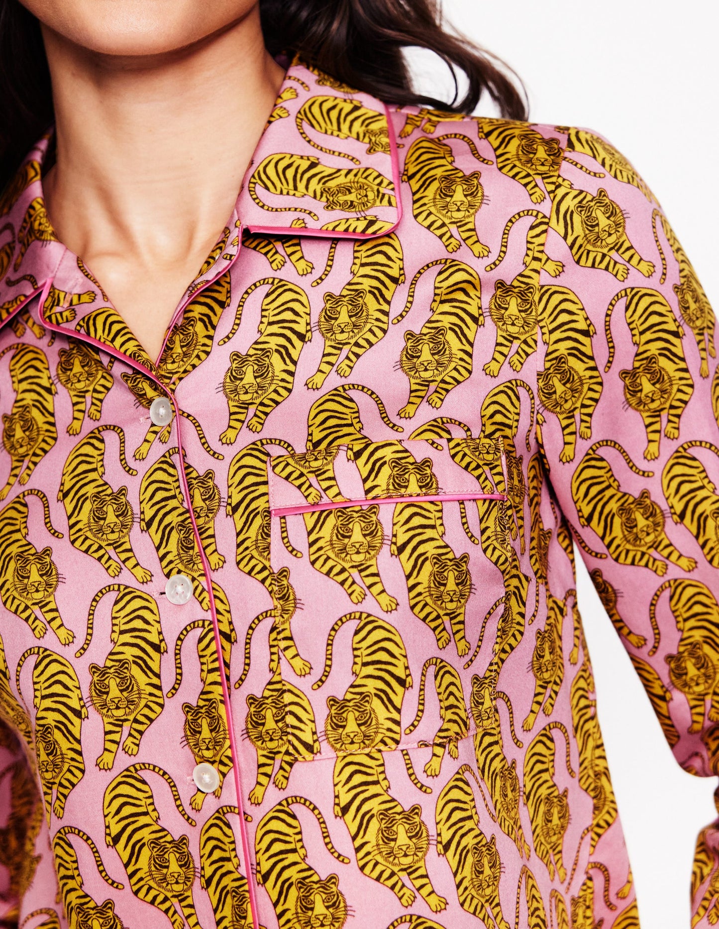 Cotton Sateen Pyjama Shirt-Ceylon Yellow, Tiger