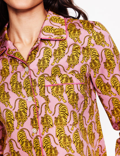 Cotton Sateen Pyjama Shirt-Ceylon Yellow, Tiger