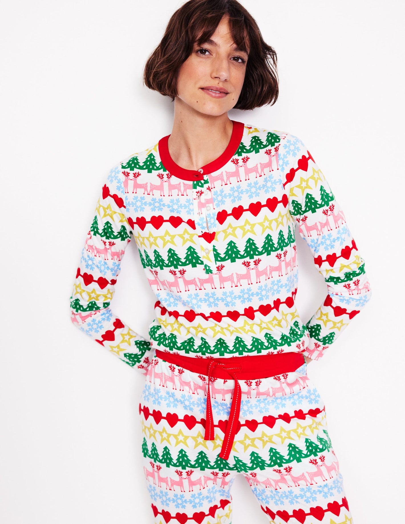 Jersey Pyjama Long Sleeve Top-Multi, Gingerbread Fairisle