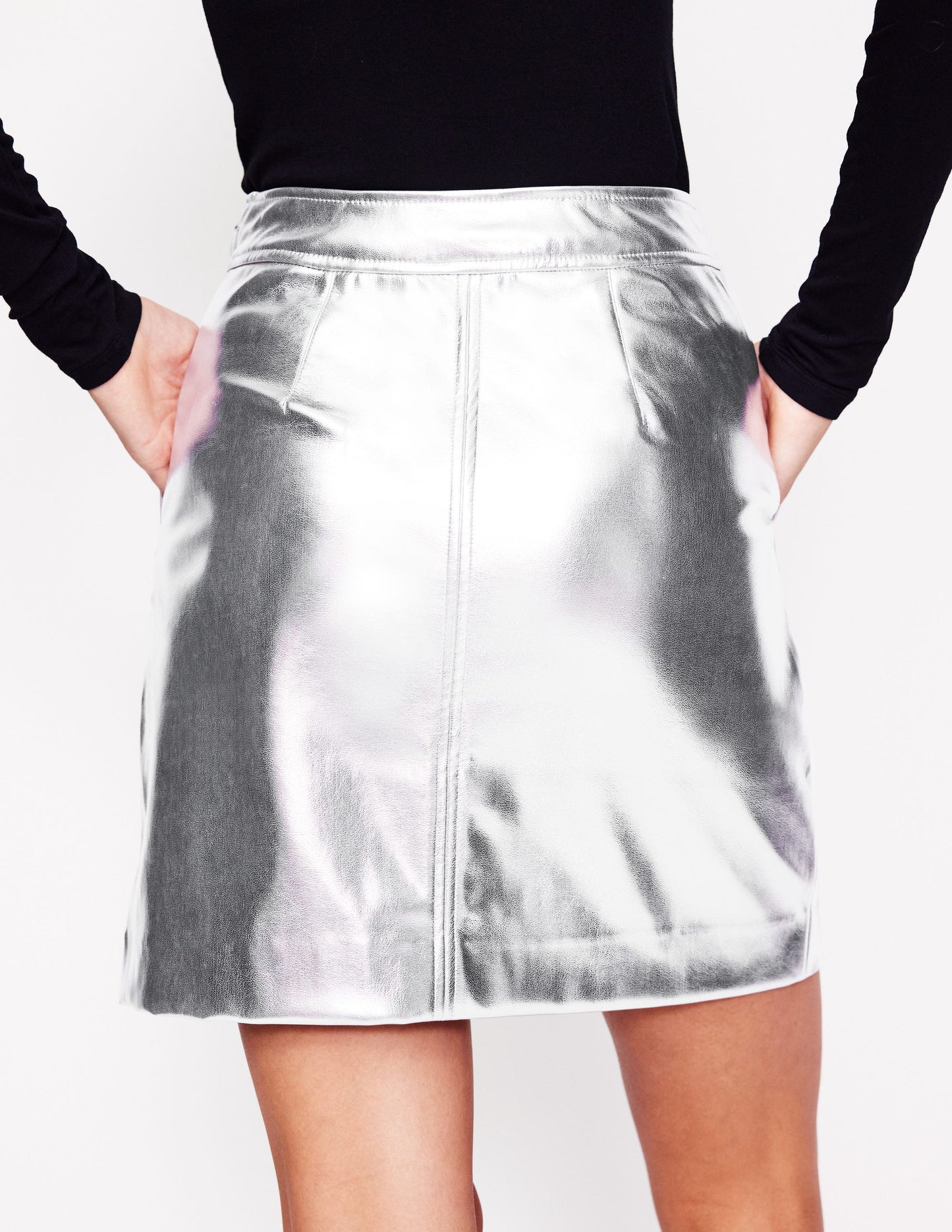 Metallic PU Skirt-Silver