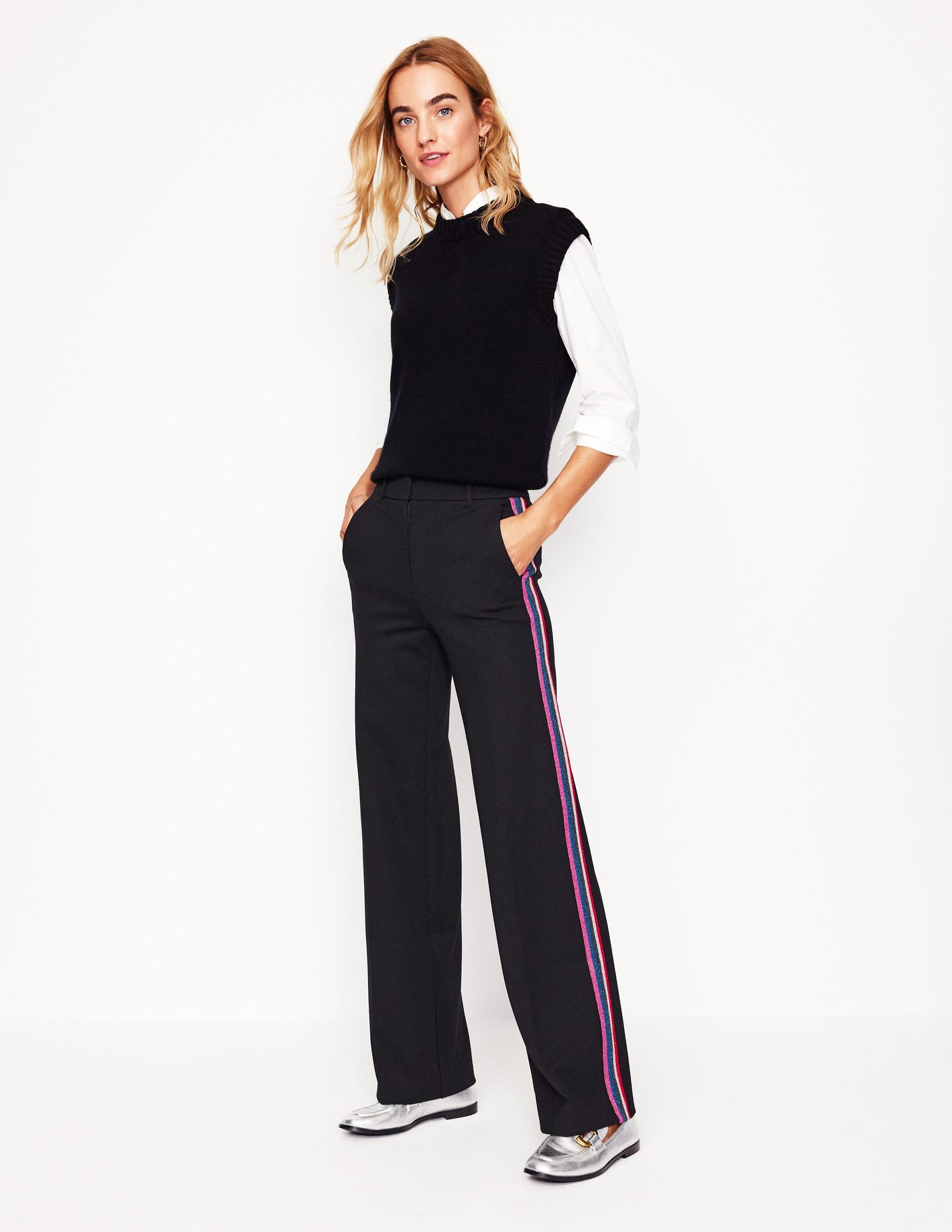 Westbourne Ponte Trousers -Black, Rainbow Stripe