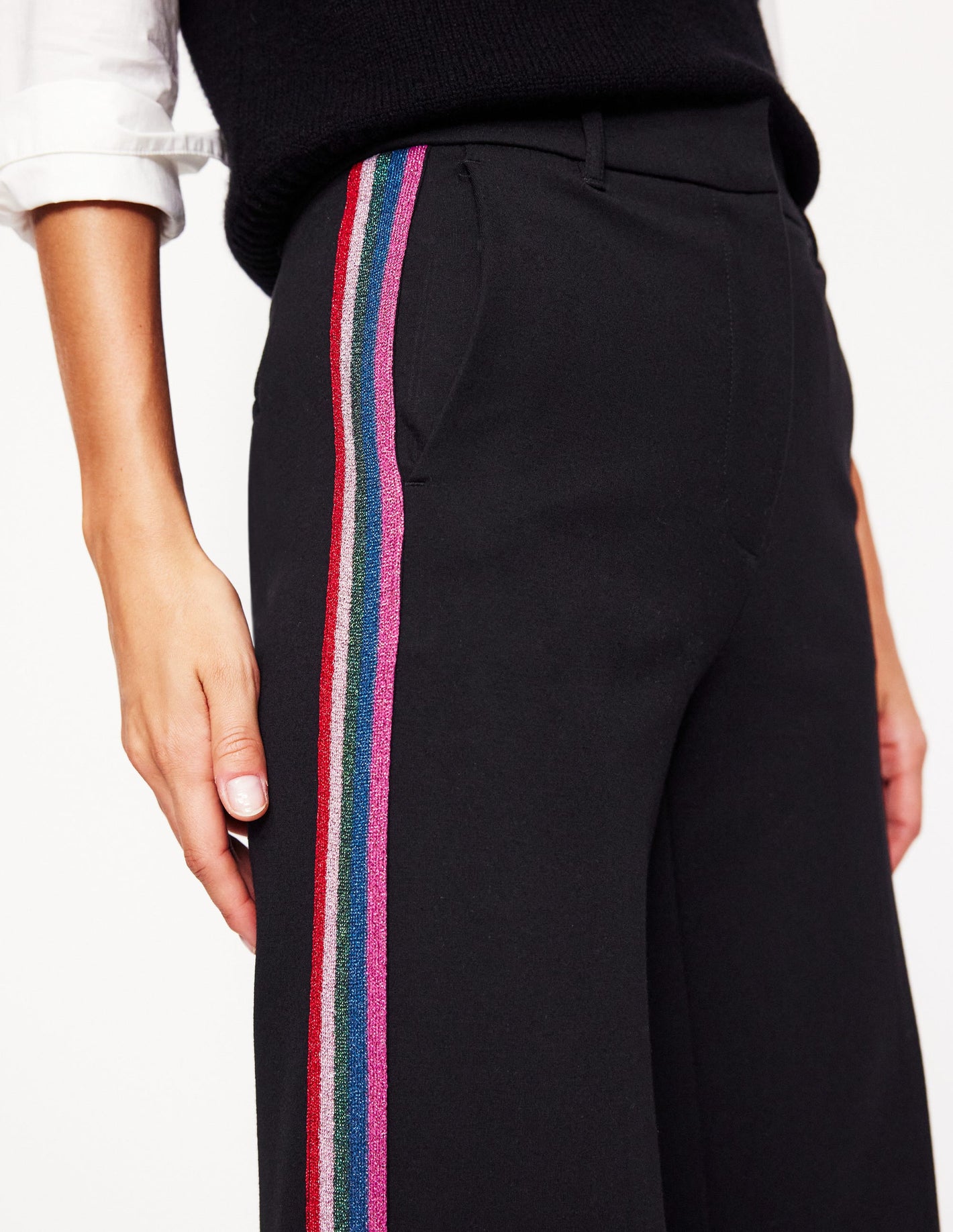 Westbourne Ponte Trousers -Black, Rainbow Stripe