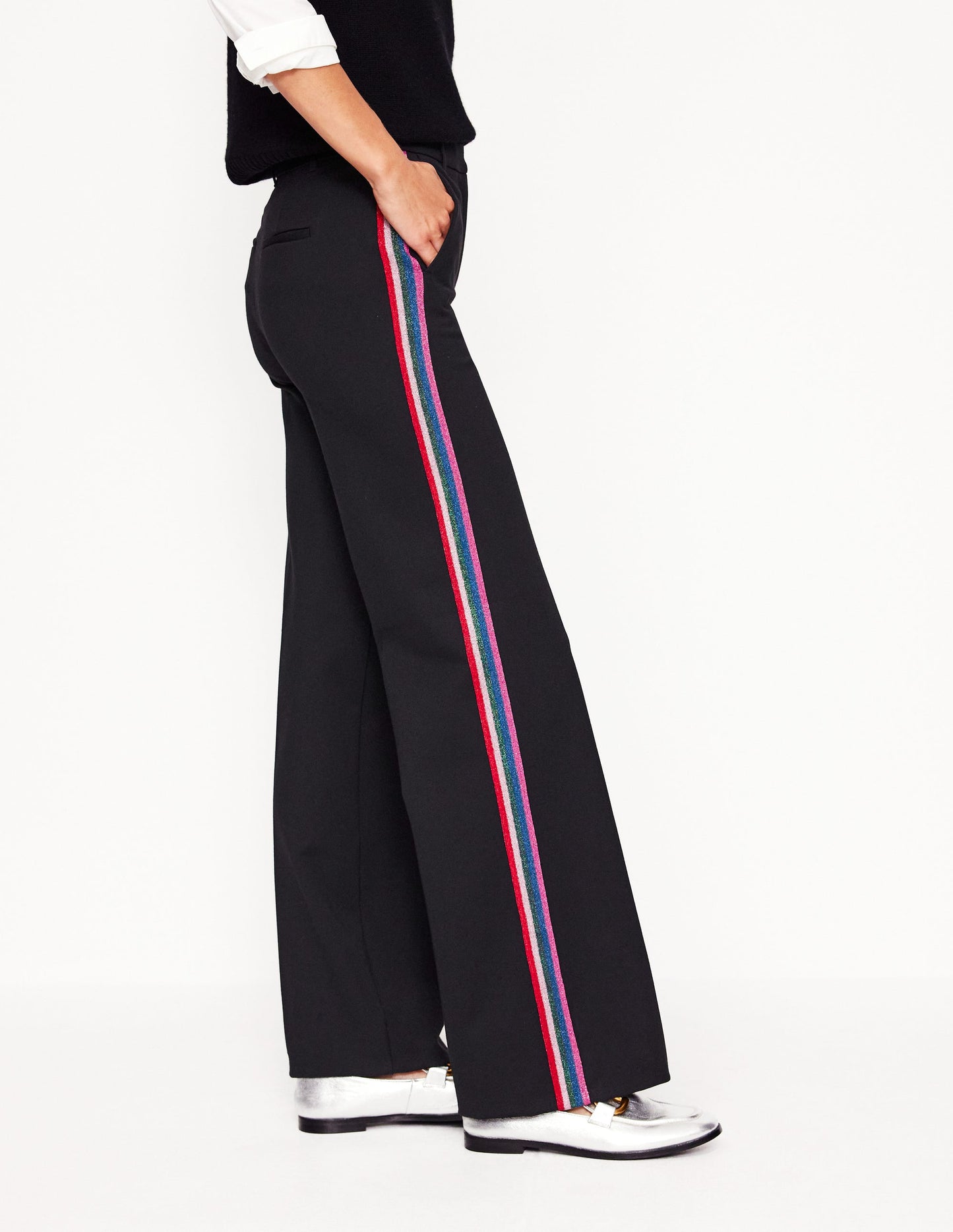 Westbourne Ponte Trousers -Black, Rainbow Stripe