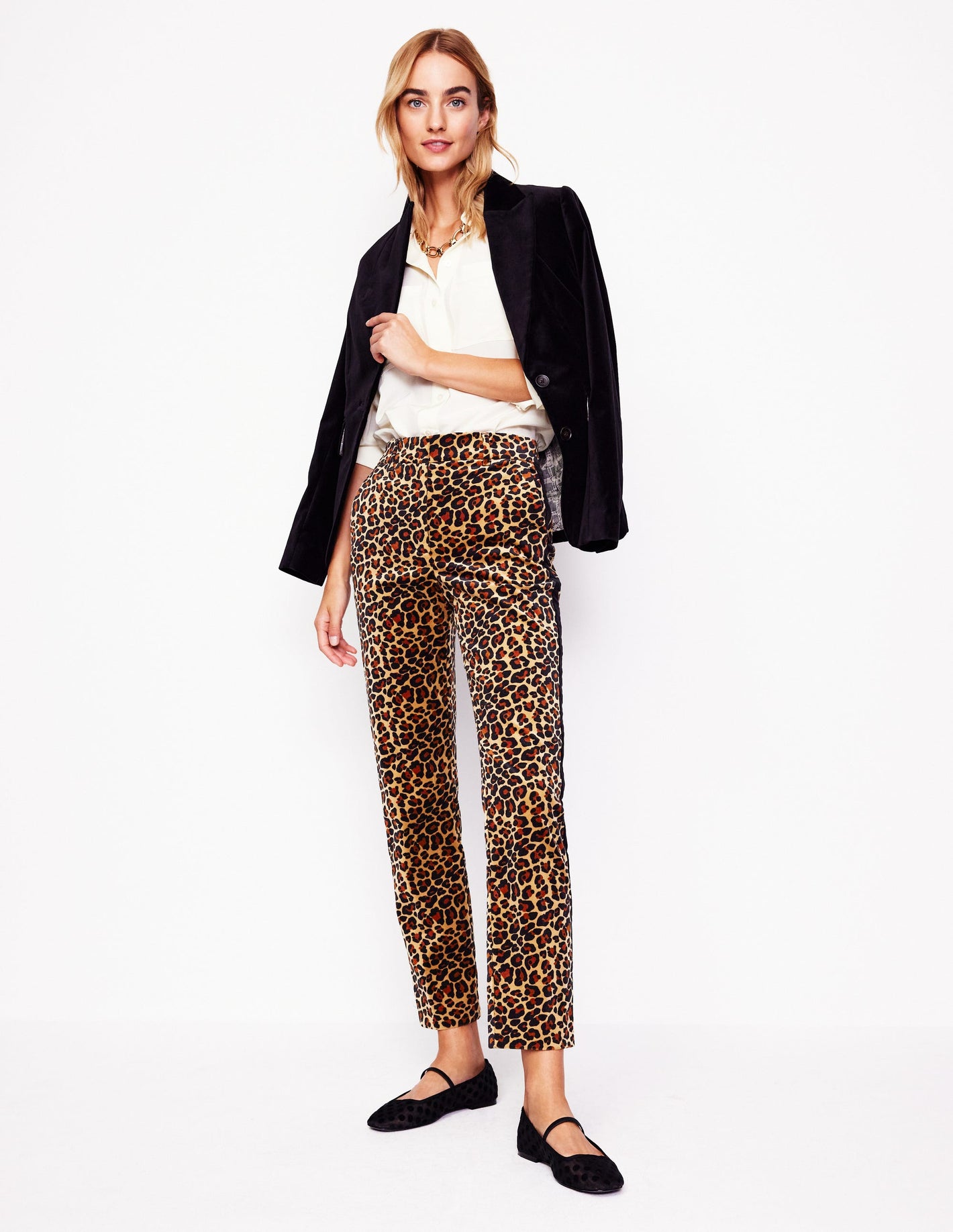 Kew Velvet Trousers-Leopard, Black Side Stripe