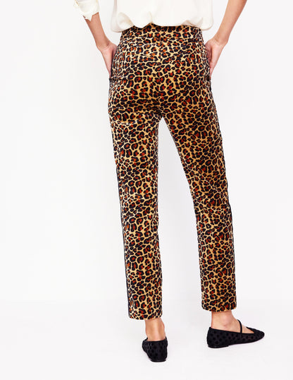 Kew Velvet Trousers-Leopard, Black Side Stripe