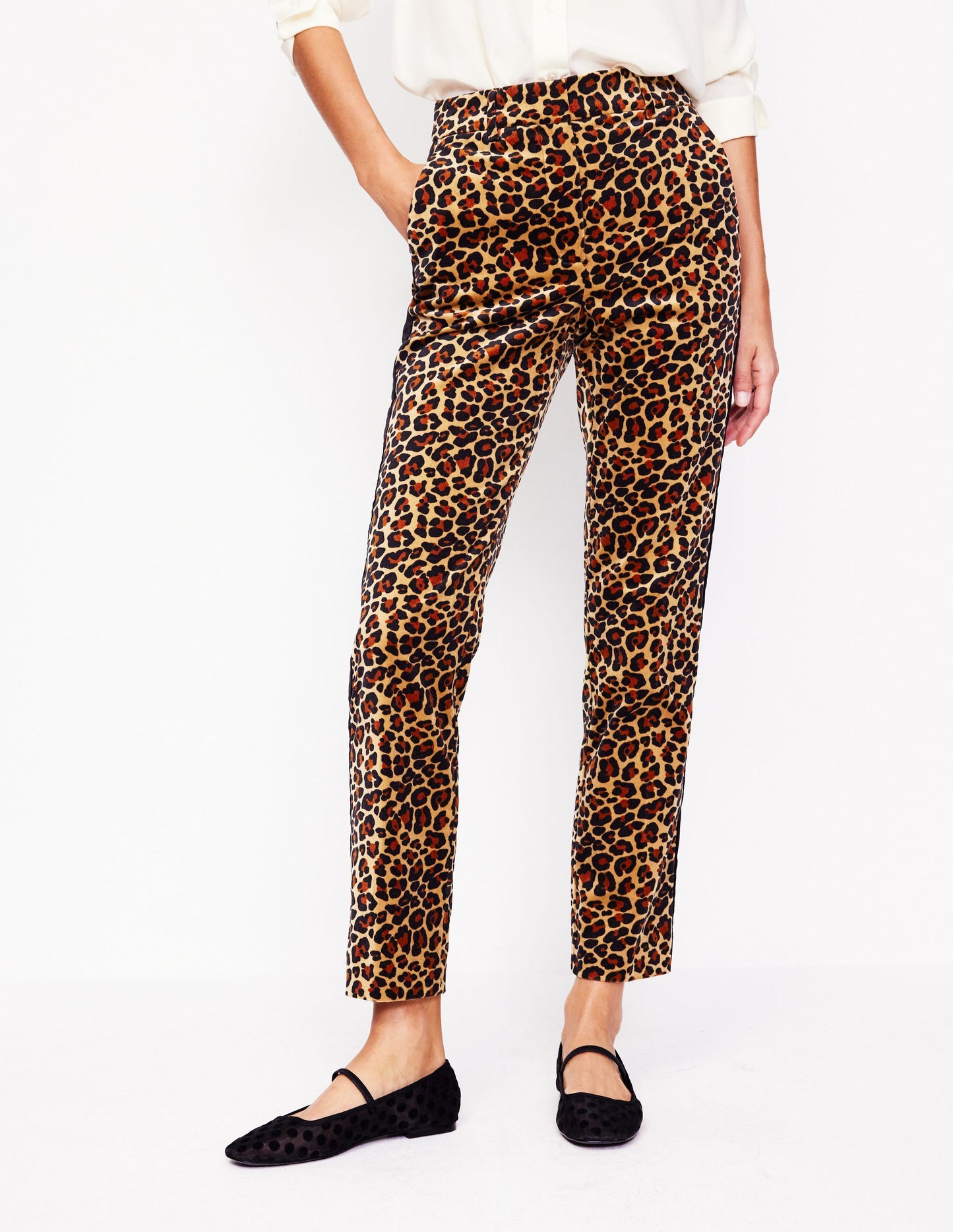 Kew Velvet Trousers-Leopard, Black Side Stripe