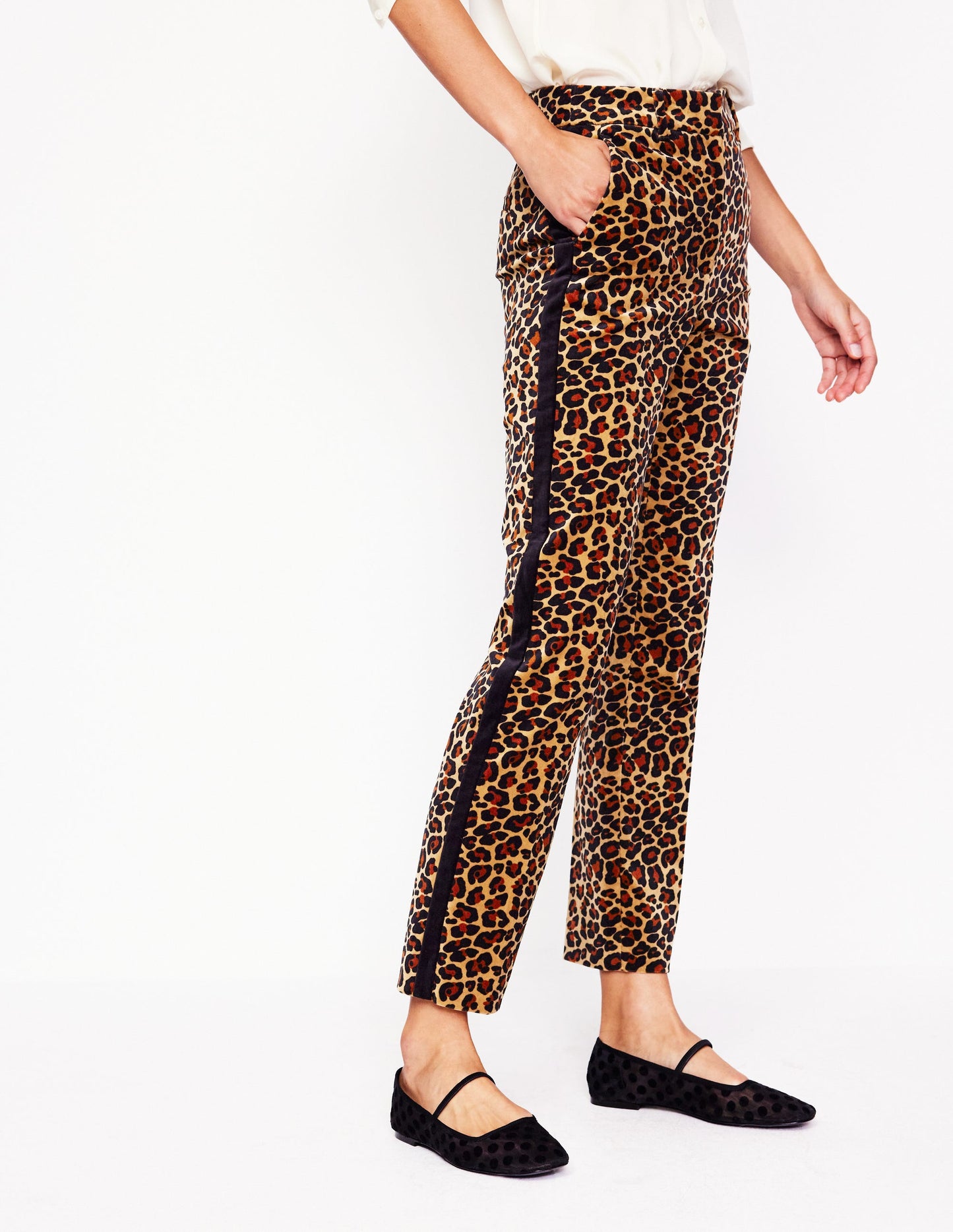 Kew Velvet Trousers-Leopard, Black Side Stripe