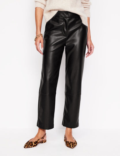 Tapered PU Trousers-Black