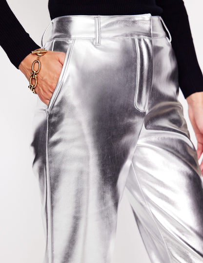 Tapered PU Trousers-Silver