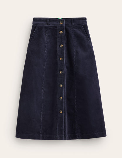 Petra Cord Midi Skirt -Navy