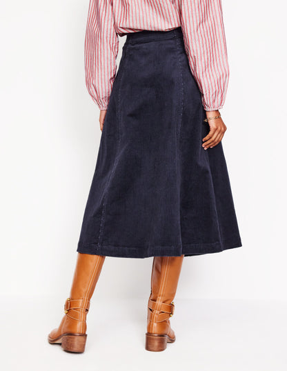 Petra Cord Midi Skirt -Navy